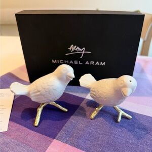 Michael Aram Lovebirds Salt and Pepper Shakers White and Gold Birds